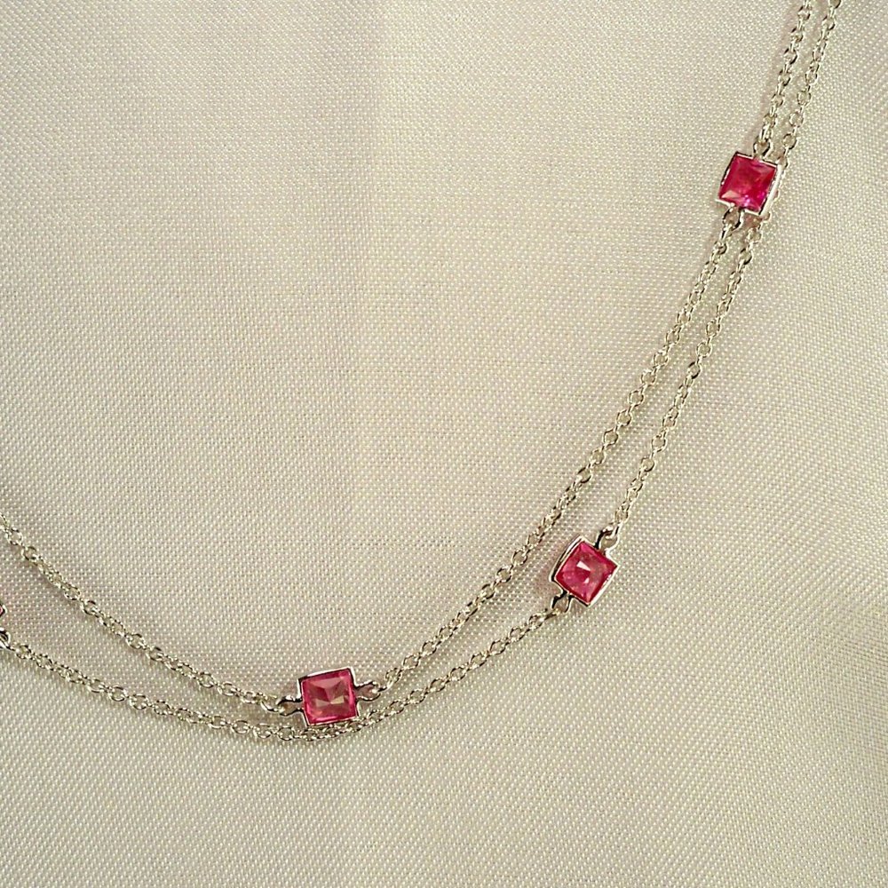 New Charles Winston Pink Cubic Zirconias Silver Necklace